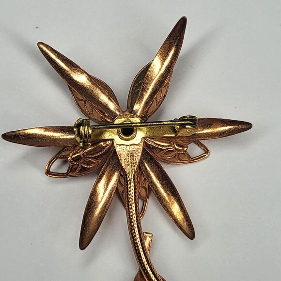 Copper Flower Pin Vintage MCM Brooch Large Statement Piece - Picture 7 of 9